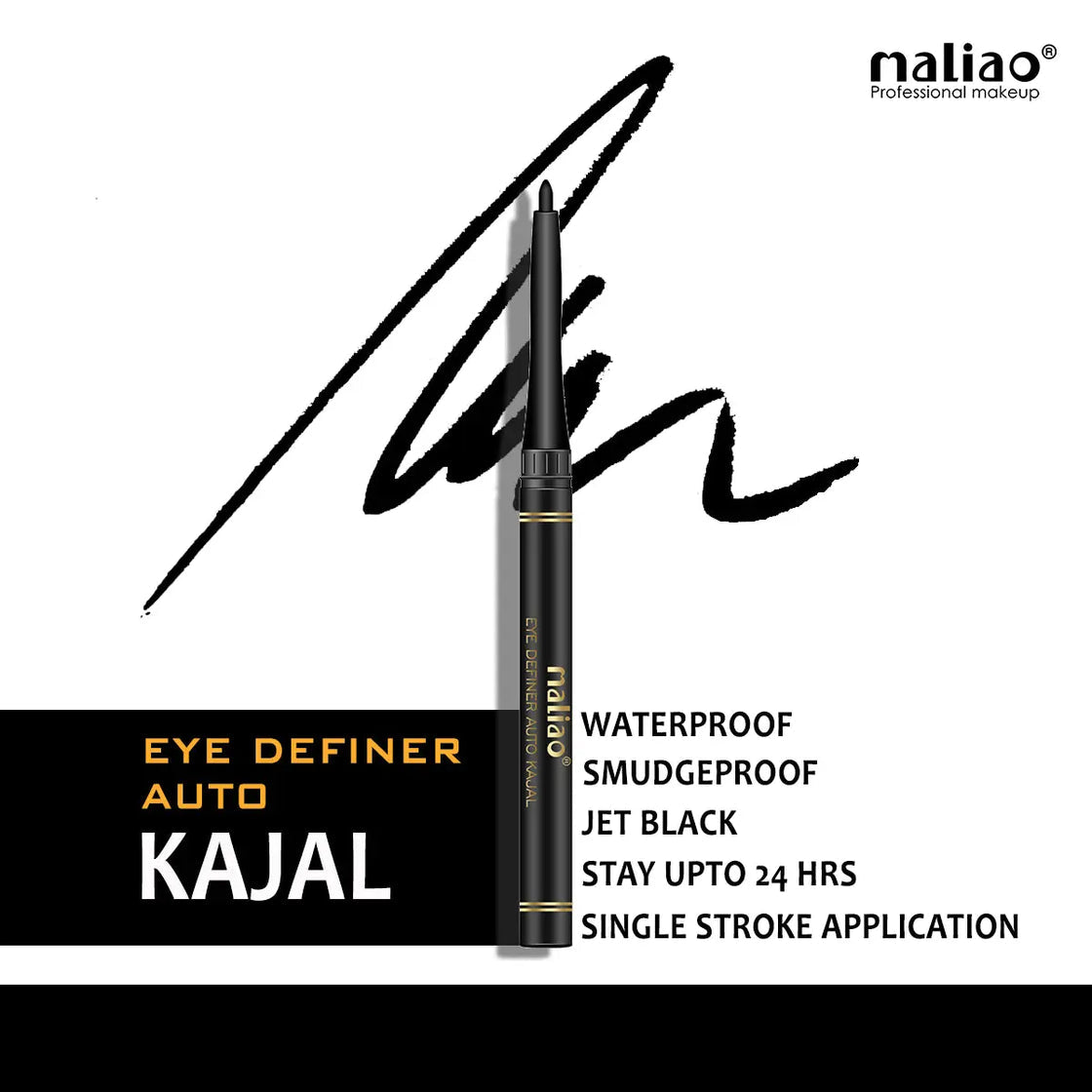 Maliao Eye Definer Auto Kajal - 24HR Waterproof Jet Black