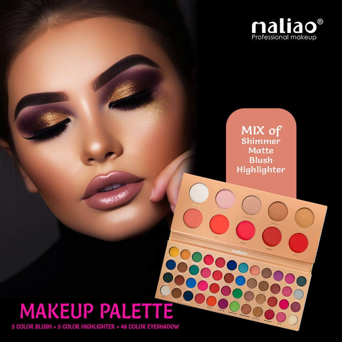 Maliao Makeup 5 Blush 5 Highlighter 48 Eyeshadow